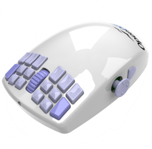 Egy egyszerű, fehér egér 18 gombbal, görgővel és joystickkel