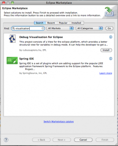 The Eclipse Marketplace Client allowing the installation of the Debug Visualisation plug-in
